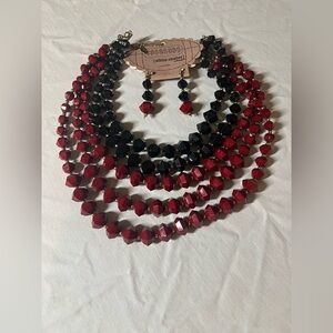 Red and Black Beaded Necklace Set